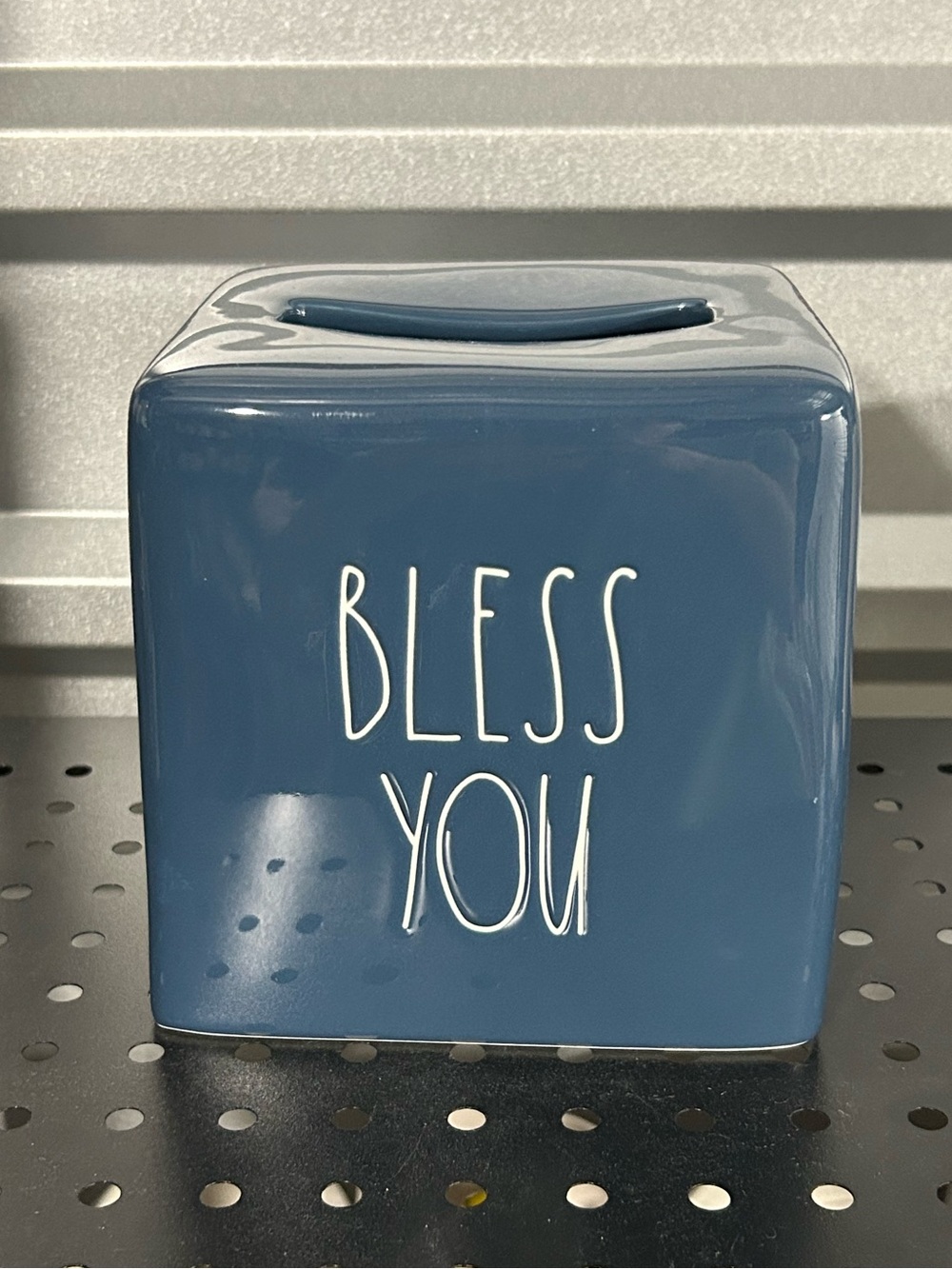 Rae Dunn Blue Ceramic 'Bless You' Tissue Box Cover